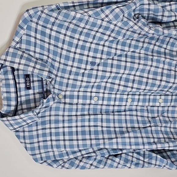 IZOD Men's Large Blue Plaid Button Down Shirt - Picture 2 of 7